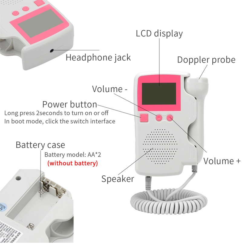 Upgraded 3.0MHz Doppler Fetal Heart rate Monitor Home Pregnancy Baby Fetal Sound Heart Rate Detector LCD Display No Radiation